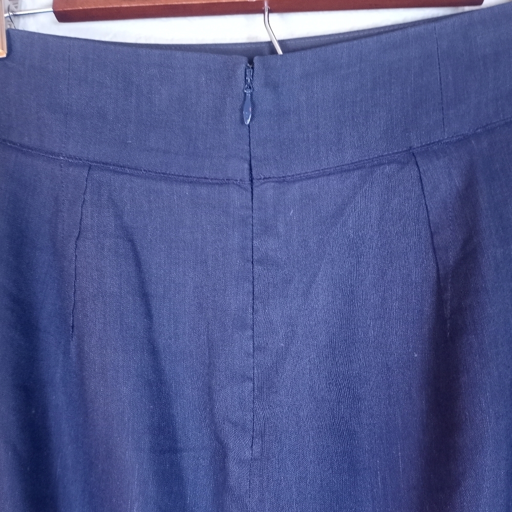 Rebecca Taylor Linen Navy Blue Ruffled Hem Academia  Office Siren Pencil Skirt 8 - Picture 5 of 9